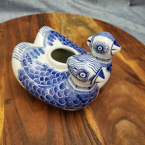 Chinese Joined Pair of Ducks Water Dropper Blue White Ceramic China - Picture 1 of 16